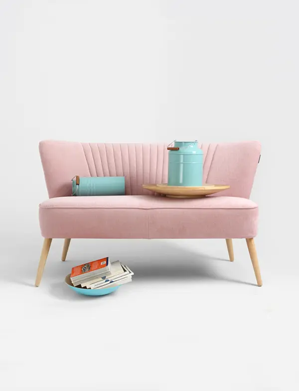 Retro 2-Sitzer Sofa Harry Rosé Meringue