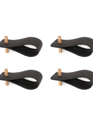Leder Serviettenringe Black 4er-Set Holz