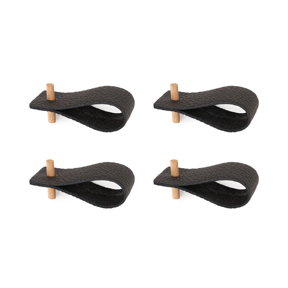 Leder Serviettenringe Black 4er-Set Holz